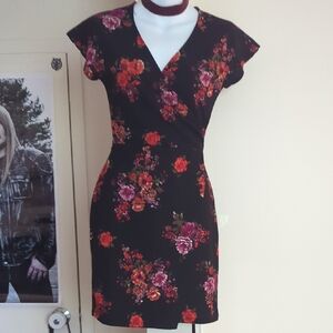 ❤️🖤Rebel Sugar Floral Black And Red Pseudo Wrap Dress